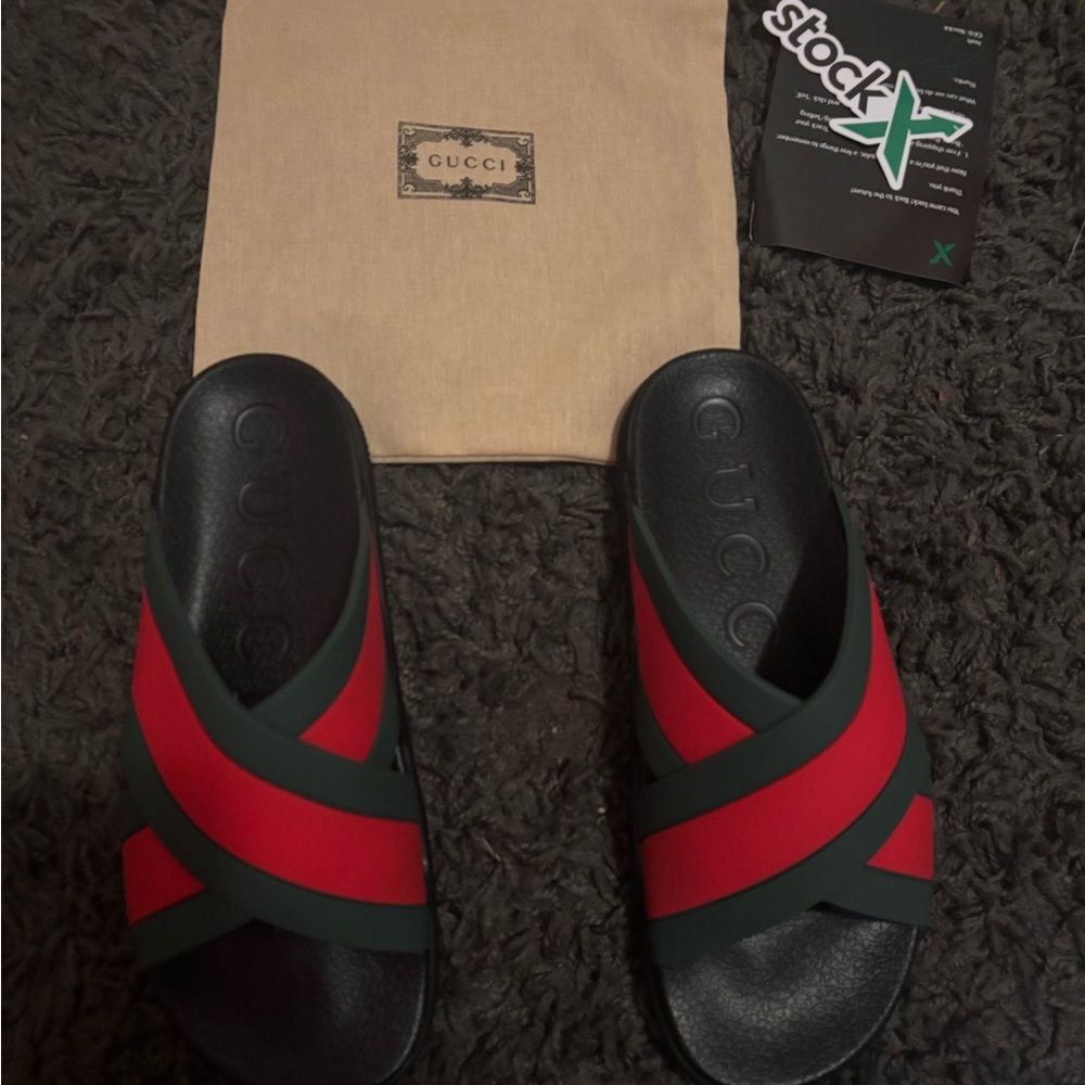 Gucci Black, Red, and Green Slide Sandals